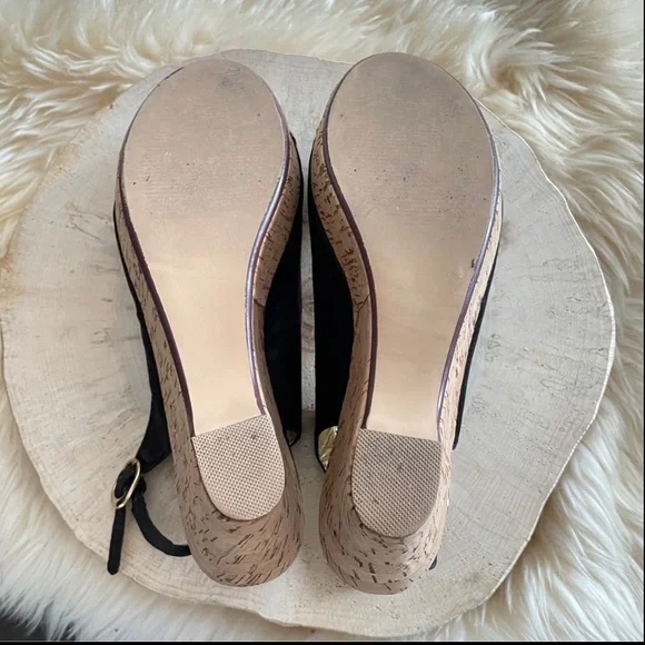 ROBERTO VIANNI Black Peep Toe Cork Wedge Slingback Sandals Women's Size 37 Y2K - Picture 5 of 6